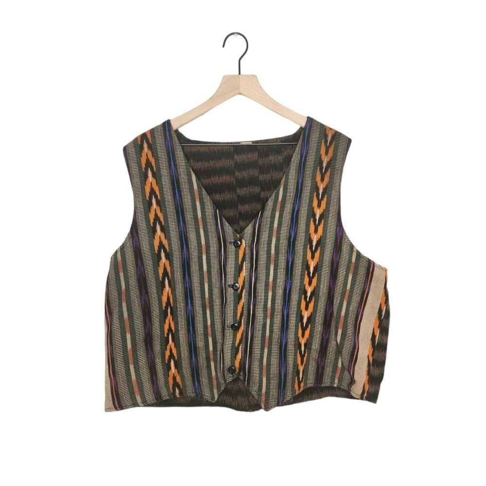Vintage Aztec Southwestern Sun Vest Multicolor 4-Button Men's XL Unisex